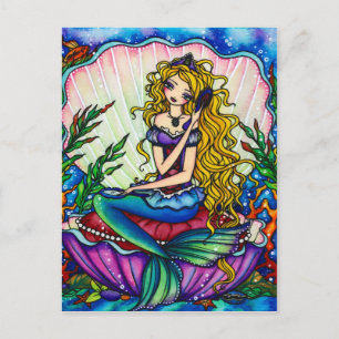 Clamshell Sjöjungfru Fantasy Fairy Art Postcard Vykort