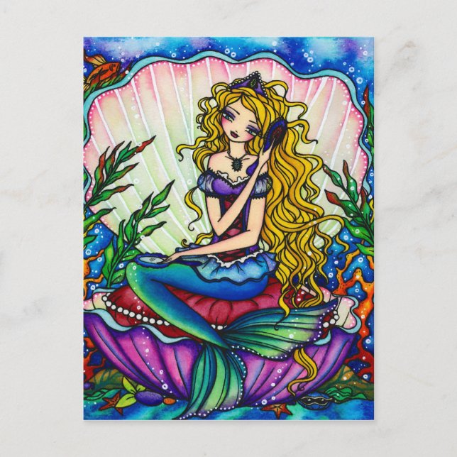 Clamshell Sjöjungfru Fantasy Fairy Art Postcard Vykort (Framsida)