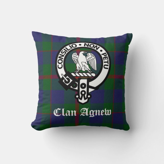 Clan Agnew-kröningsmärke och tartan Kudde (Framsida)