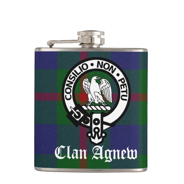 Clan Agnews vapensköld och tartan Fickplunta (Framsidan)