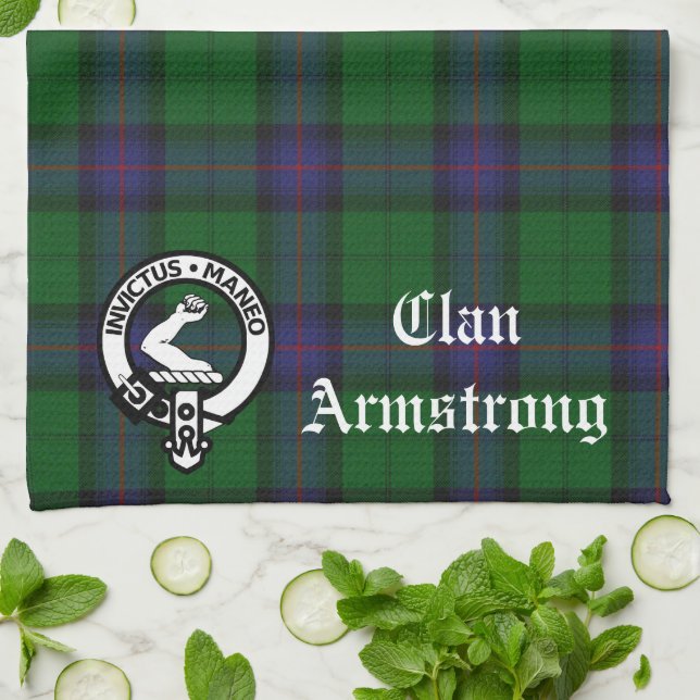 Clan Armstrongs vapensköld och tartan  Kökshandduk (Vikta)