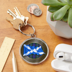 Clan Baird Tartan Knut & Flagga Rund Silverfärgad Nyckelring