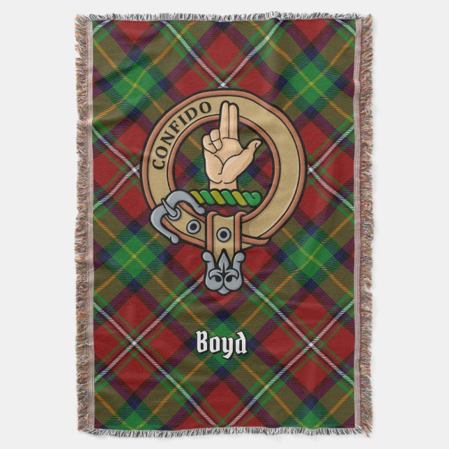 Clan Boyd Crest over Tartan Filt (Framsidan Vertikal)