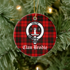 Clan Brodie-kröningsmärke och Tartan Julgransprydnad Keramik