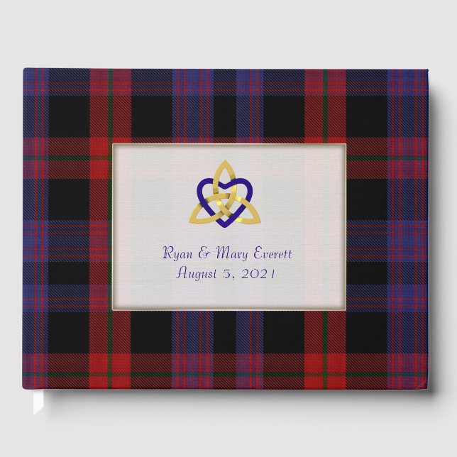Clan Brown Plaid Celtic Heart Bröllop 1 Gästböcker (Framsida)