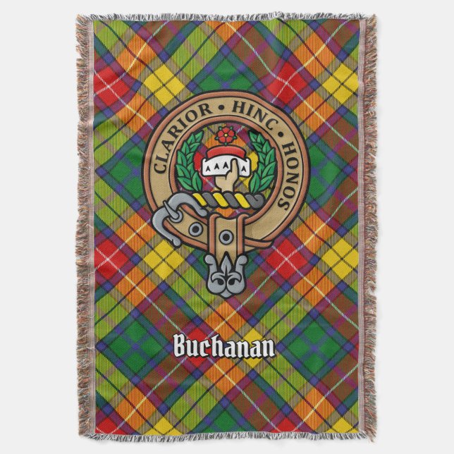 Clan Buchanan-vapen över tartan Filt (Framsidan Vertikal)