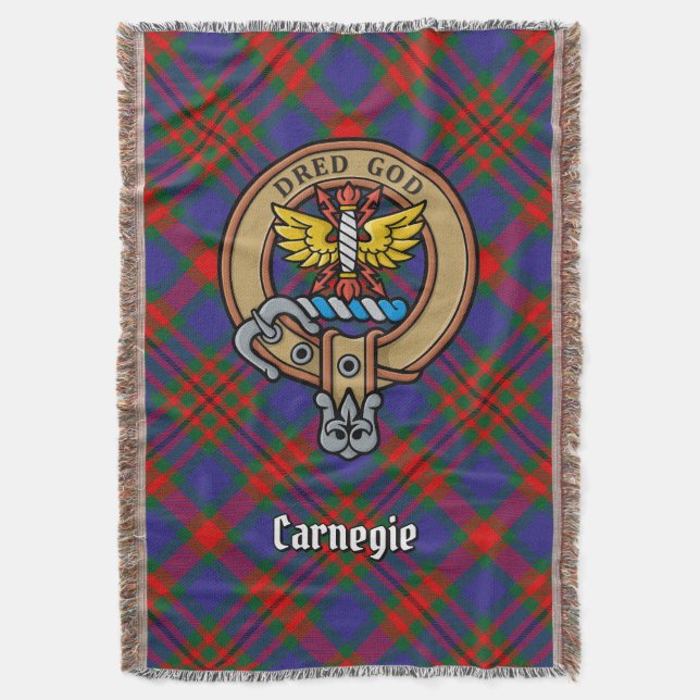 Clan Carnegie Crest over Tartan Filt (Framsidan Vertikal)