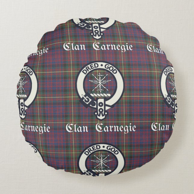 Clan Carnegie Crest Tartan Rund Kudde (Framsidan)