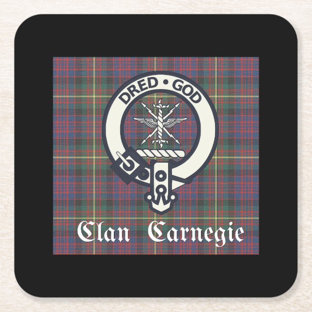 Clan Carnegie Crest Tartan Underlägg Papper Kvadrat (Framsidan)