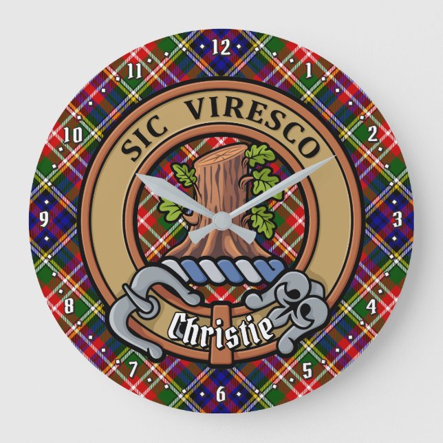 Clan Christie Crest over Tartan Stor Klocka (Framsida)
