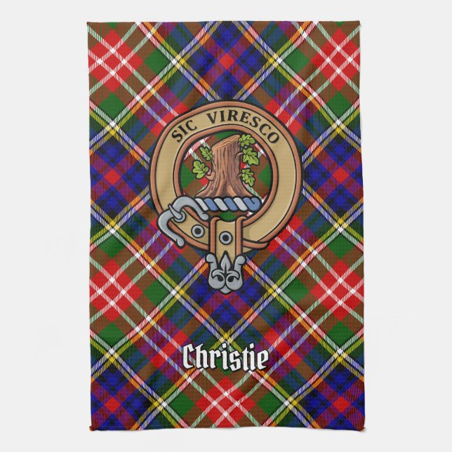 Clan Christie-krön över tartan Kökshandduk (Vertikal)