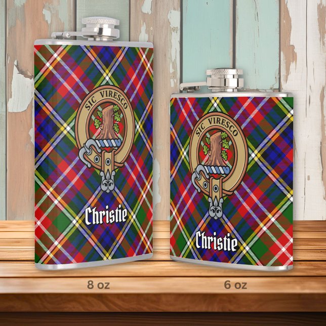 Clan Christie vapen över tartan Fickplunta (Skapare uppladdad)