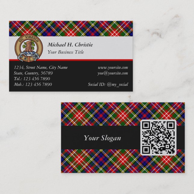 Clan Christie-vapen över tartan Visitkort (Fram/baksida)
