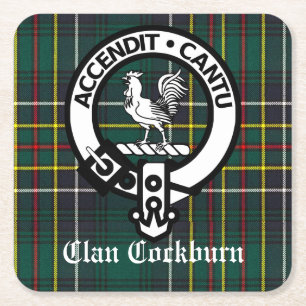 Clan Cockburns vapenmärke och tartan Underlägg Papper Kvadrat