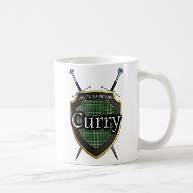 Clan Currie Curry-rutig sköld och svärd Kaffemugg (Höger)