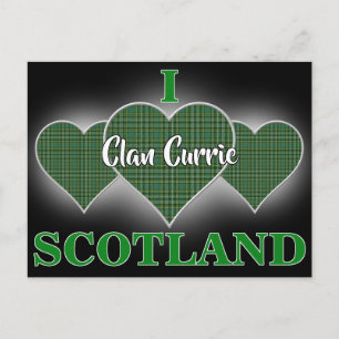 Clan Currie I Love Scotland Tartan Heart Vykort