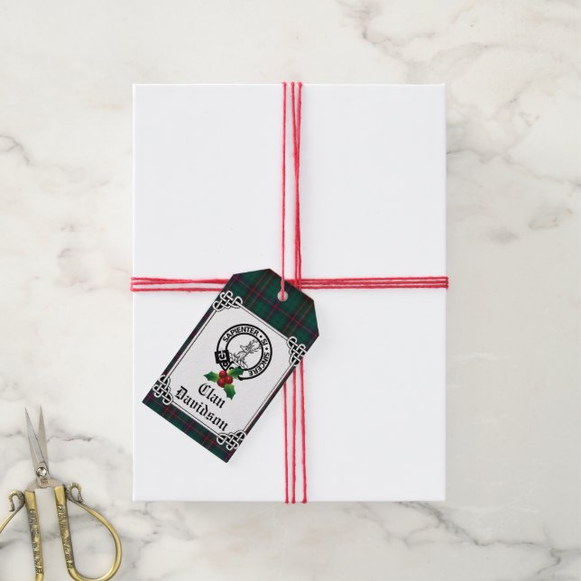 Clan Davidson Crest-märke & Tartan-helg  Presentetikett (Med Snöre)