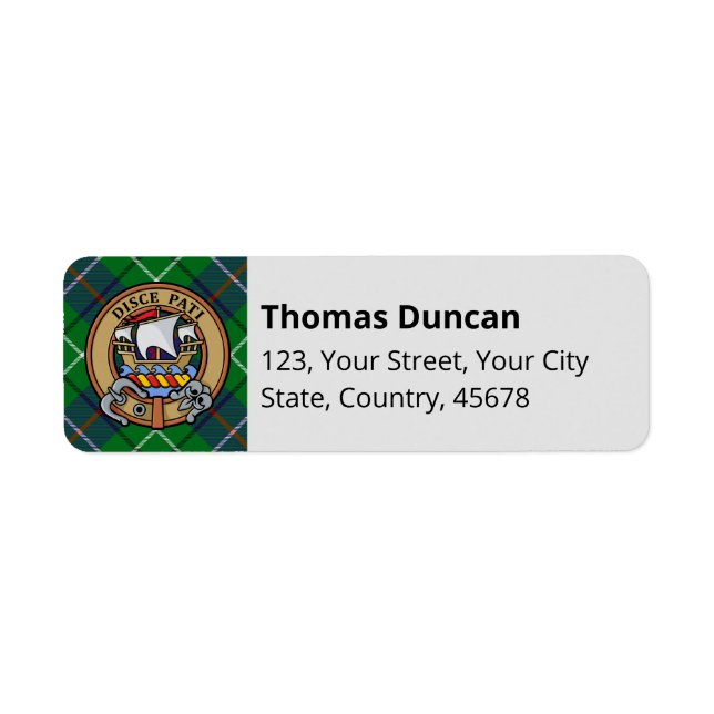 Clan Duncan Crest over Tartan Returadress Etikett (Framsidan)