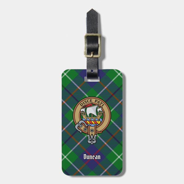 Clan Duncan-vapen över tartan Bagagebricka (Vertikal Framsida)