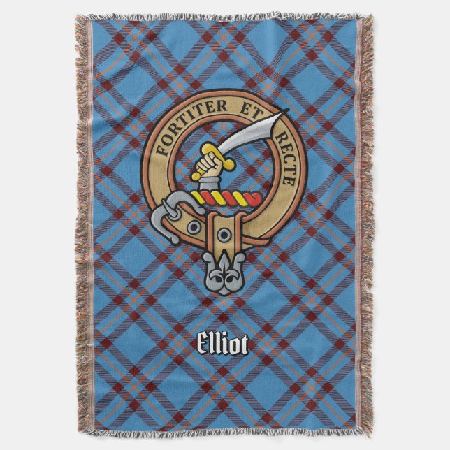 Clan Elliot vapen över gammal tartan Filt (Framsidan Vertikal)