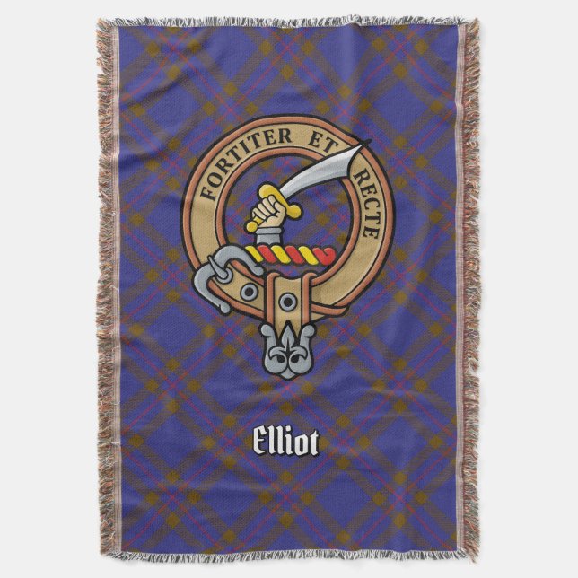 Clan Elliot-vapen över modern tartan Filt (Framsidan Vertikal)