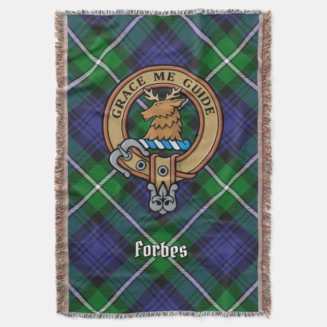 Clan Forbes Crest over Tartan Filt (Framsidan Vertikal)