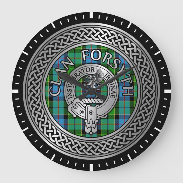 Clan Forsyth Crest & Tartan Knot Stor Klocka (Framsida)