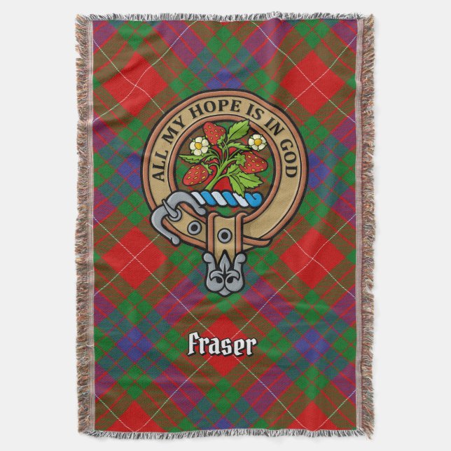 Clan Fraser-vapen över tartan Filt (Framsidan Vertikal)