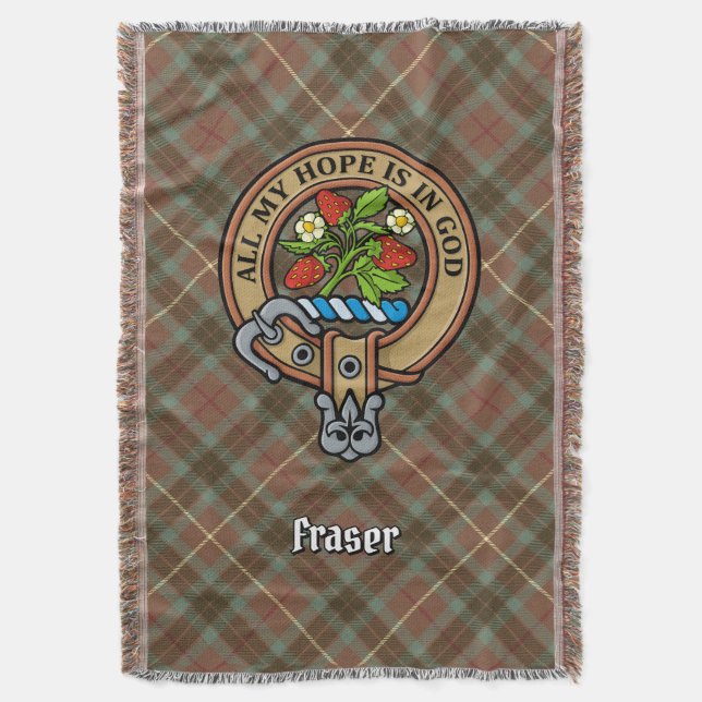 Clan Fraser-vapen över väderbiten jakt-tartan Filt (Framsidan Vertikal)