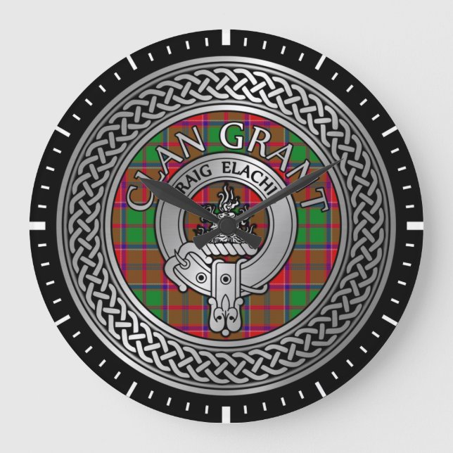 Clan Grant Crest & Tartan Knot Stor Klocka (Framsida)