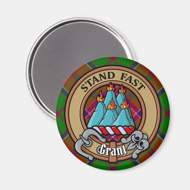 Clan Grant-vapen över tartan Magnet (Front/Back)
