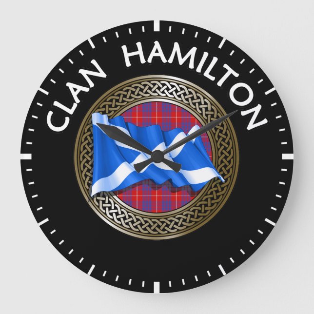 Clan Hamilton Tartan Knut & Flagga Stor Klocka (Framsida)