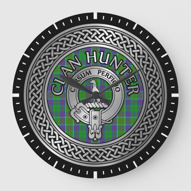 Clan Hunter Crest & Tartan Knot Stor Klocka (Framsida)