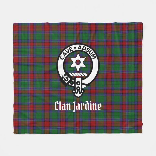 Clan Jardine Crest-märke och Tartan  Fleecefilt (Framsidan (Horisontell))