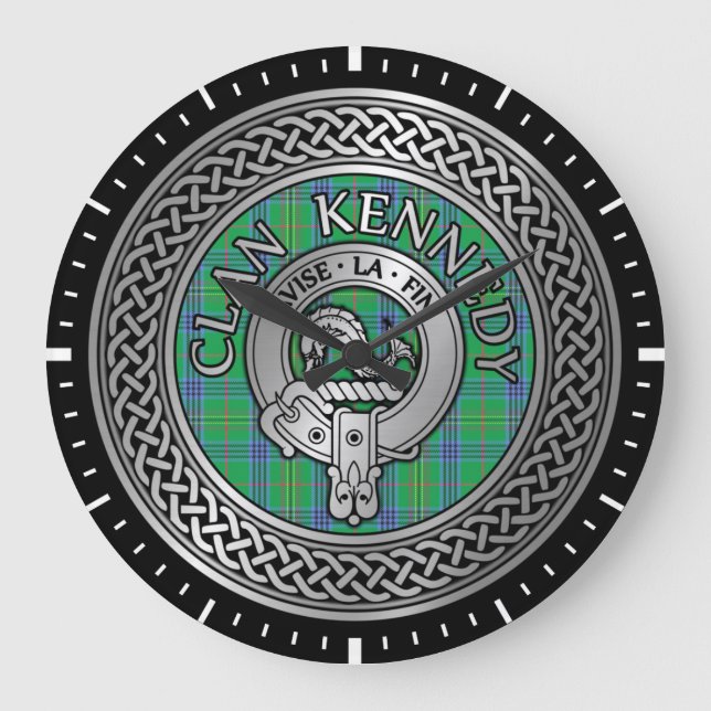 Clan Kennedy Crest & Tartan Knot Stor Klocka (Framsida)