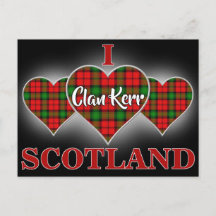 Clan Kerr I Love Scotland Tartan Hjarta Vykort