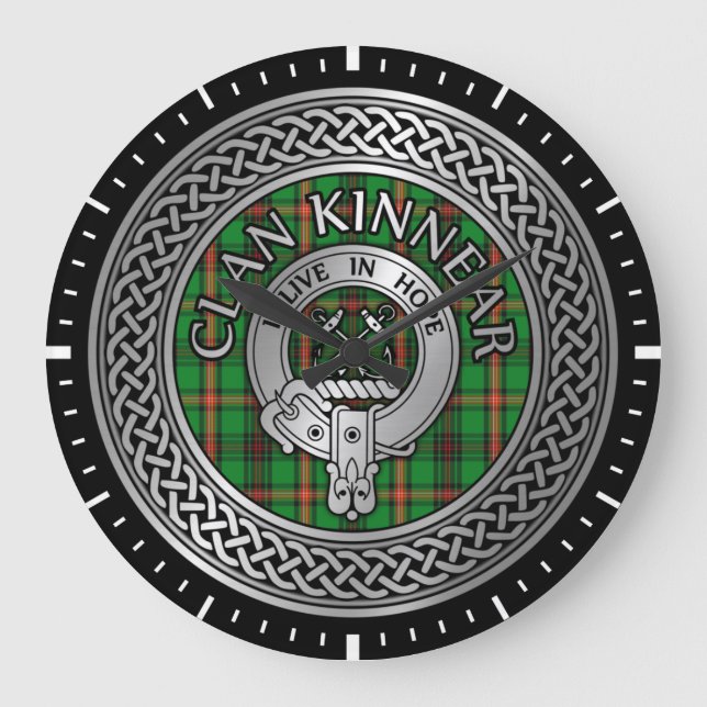 Clan Kinnear Crest & Tartan Knot Stor Klocka (Framsida)