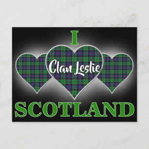 Clan Leslie I Love Scotland Jakt Tartan Hjarta Vykort