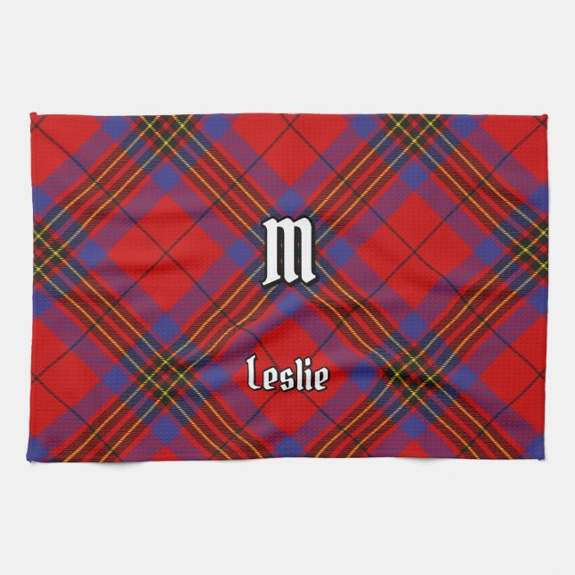 Clan Leslie Röd Tartan Kökshandduk (Horisontell)