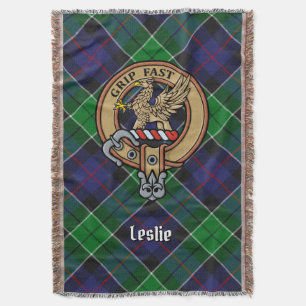Clan Leslie-vapen över jakt-tartan Filt