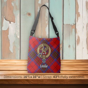 Clan Leslie-vapen över röd tartan Axelväska
