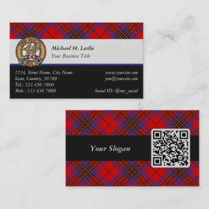 Clan Leslie-vapen över röd tartan Visitkort