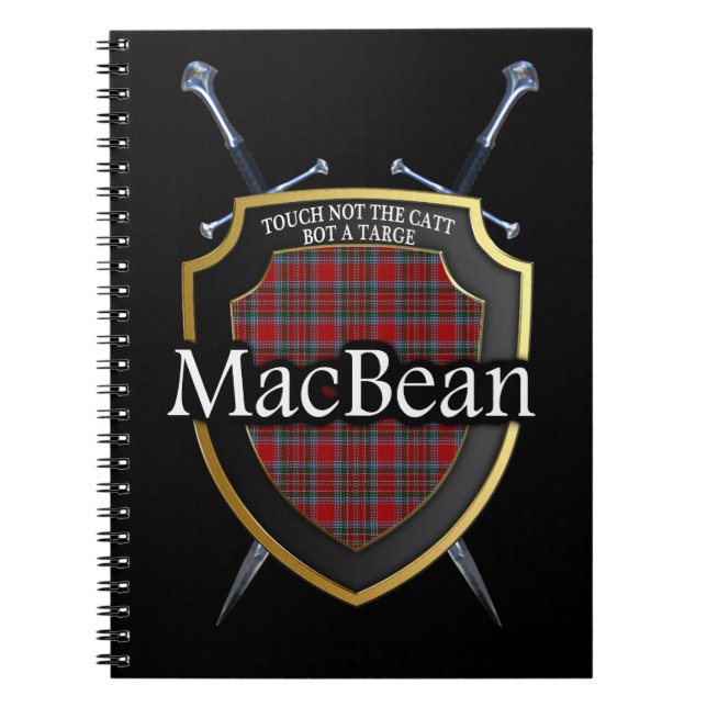 Clan MacBean Tartan Sköld & Svärd Anteckningsbok Med Spiral (Framsidan)