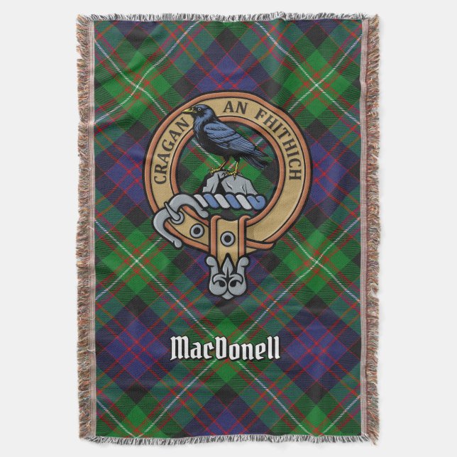 Clan MacDonell av Glengarry vapen över tartan Filt (Framsidan Vertikal)