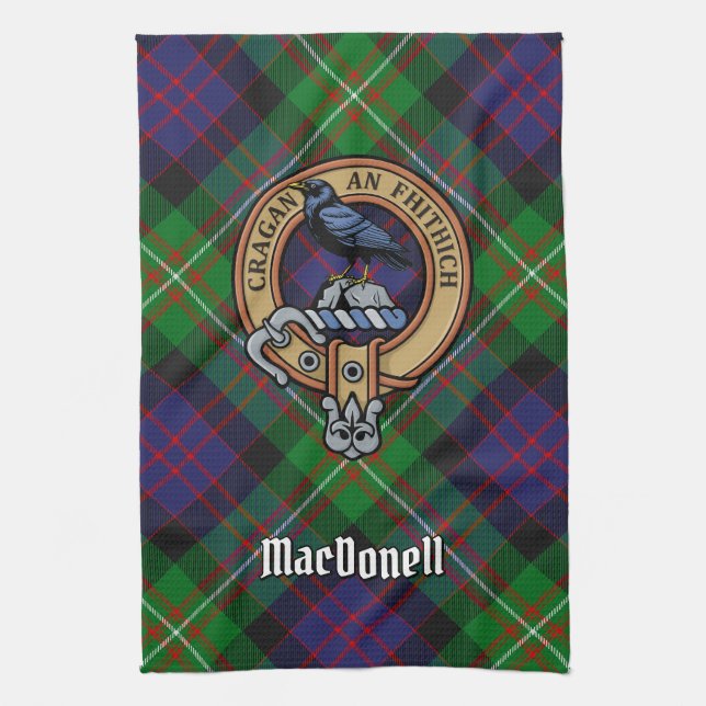 Clan MacDonell av Glengarry vapen över tartan Kökshandduk (Vertikal)