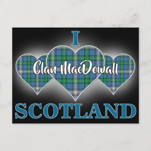 Clan MacDowall I Love Scotland Tartan Heart Vykort
