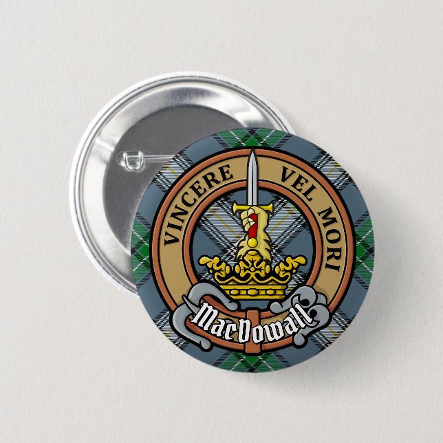Clan MacDowall-vapen över tartan Knapp (Framsida & baksida)