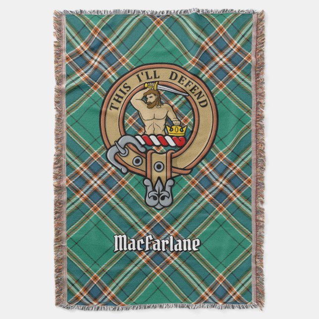 Clan MacFarlane Crest over Ancient Hunting Tartan Filt (Framsidan Vertikal)