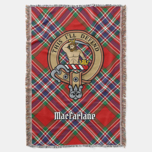 Clan MacFarlane vapensköld över tartan Filt (Framsidan Vertikal)
