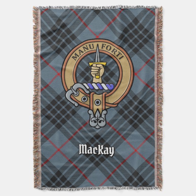 Clan MacKay-vapen över blå tartan Filt (Framsidan Vertikal)